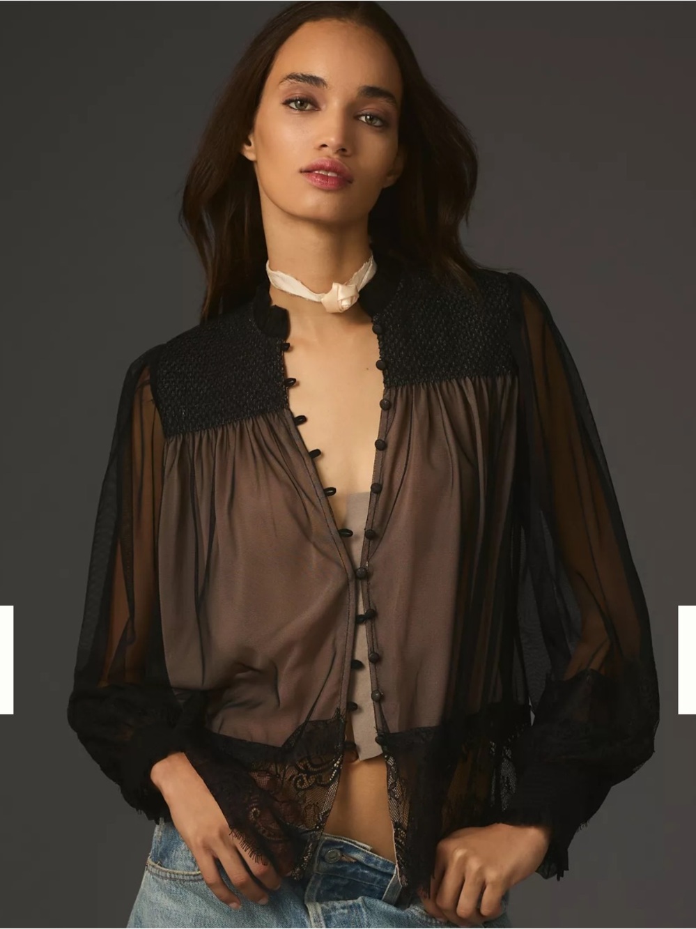 NWT Anthropologie Layered Tulle Puff-Sleeve Lace Blouse.